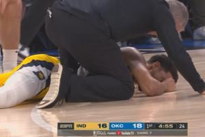 官方消息：哈利伯顿右小腿部位受伤退出今日比赛！
